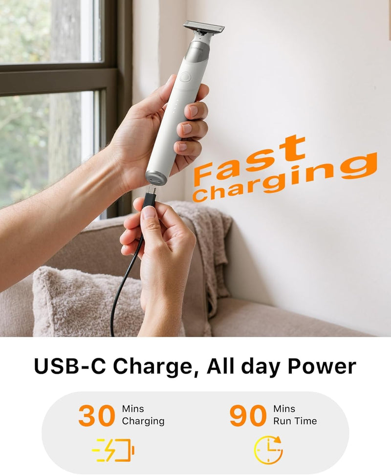 [Australia] - Electric Groin & Body Hair Trimmer - Painless Beard Razor for Men, All-in-One Body Groomer, Waterproof Wet/Dry Men's Ball Shaver with Magnetic Head, USB-C Charging, Easy Claen, White(Lite) White-Lite 