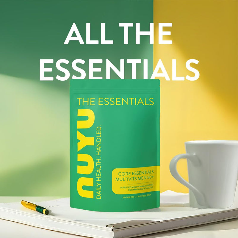 NUYU Core Essentials MultiVits for Men 50+ - Tablets with 22 Essential Vitamins & Herbal Extracts for Immunity, Heart Health & Cognitive Function. Two-a-Day, 1 Month Supply. Made in The UK.