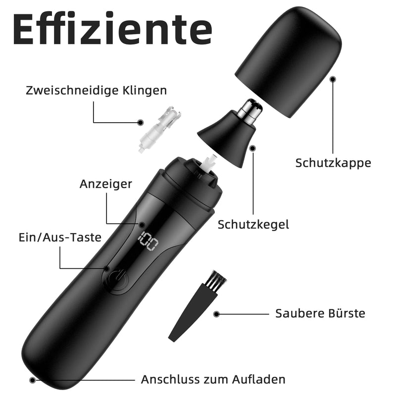 [Australia] - Nose Hair Trimmer, Rechargeable Professional Painless Nose Trimmer for Ears and Eyebrows, with Double Blades, Easy to Clean and Wash (Black) Black 