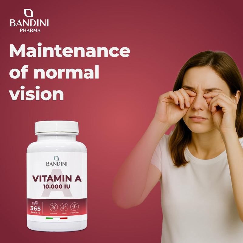 Bandini® Pure Vitamin A, 365 Vegan Microtablets (1+ Year), Helps Maintain Normal Skin and Vision, Retinyl Acetate, Alternative to Vitamin A Drops, Non-GMO