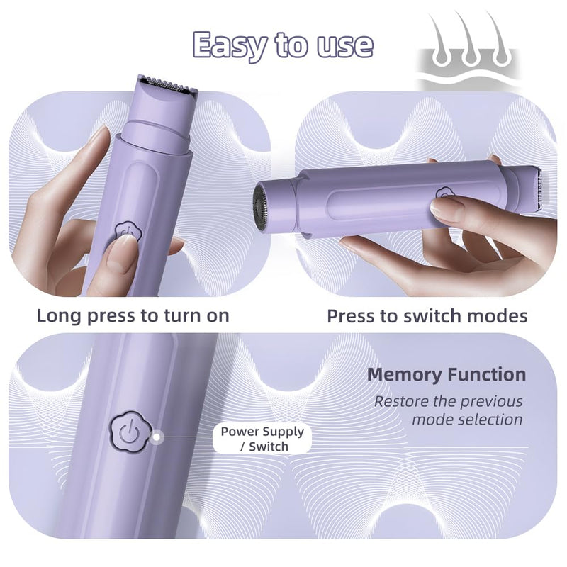 [Australia] - 2 in 1 Women's Electric Shaver, Dual Head Bikini Hair Trimmer, IPX6 Waterproof, Wet & Dry, Bikini Underarm Leg Arm Body Facial Epilator, (Purple) Purple 