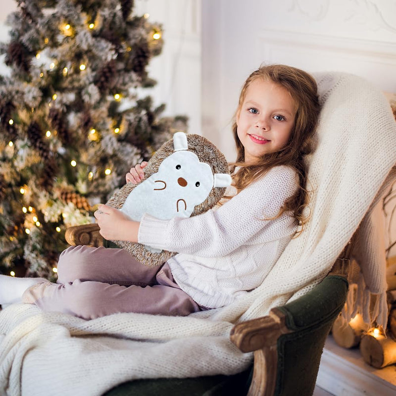 [Australia] - Hot water bottle with cover 2 liters, hot water bottles animal large, hot water bottle for children hedgehog, hot water bottle with cuddly fluffy faux fur cover, hand warmer silicone soft for keeping hands, feet, body warm 