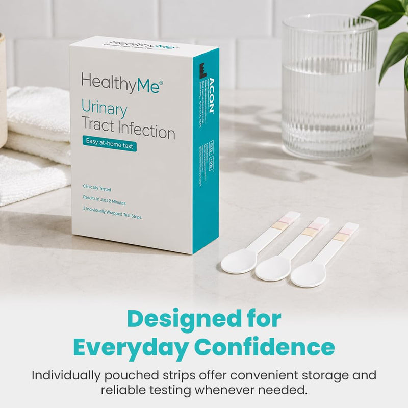 HealthyMe Urinary Tract Infection (UTI) Test Strips | 3 Individually Pouched, Self-Testing Strips, Accurate, Easy to Read, Results in 2 Minutes, Clinically Tested