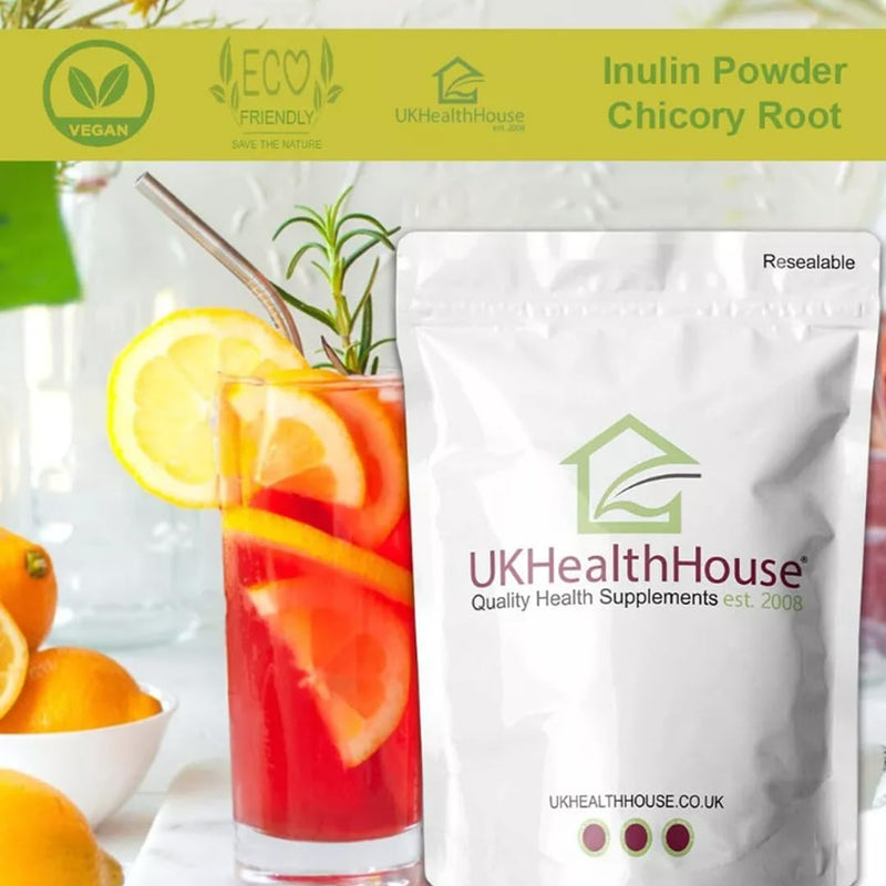 UKHealthHouse Inulin Prebiotic Fibre Powder – 100% Pure Chicory Root Powder Fructo Oligosaccharide (FOS) Supplement | Natural Prebiotic for Gut Health, Digestion & Bloating Support – 500g