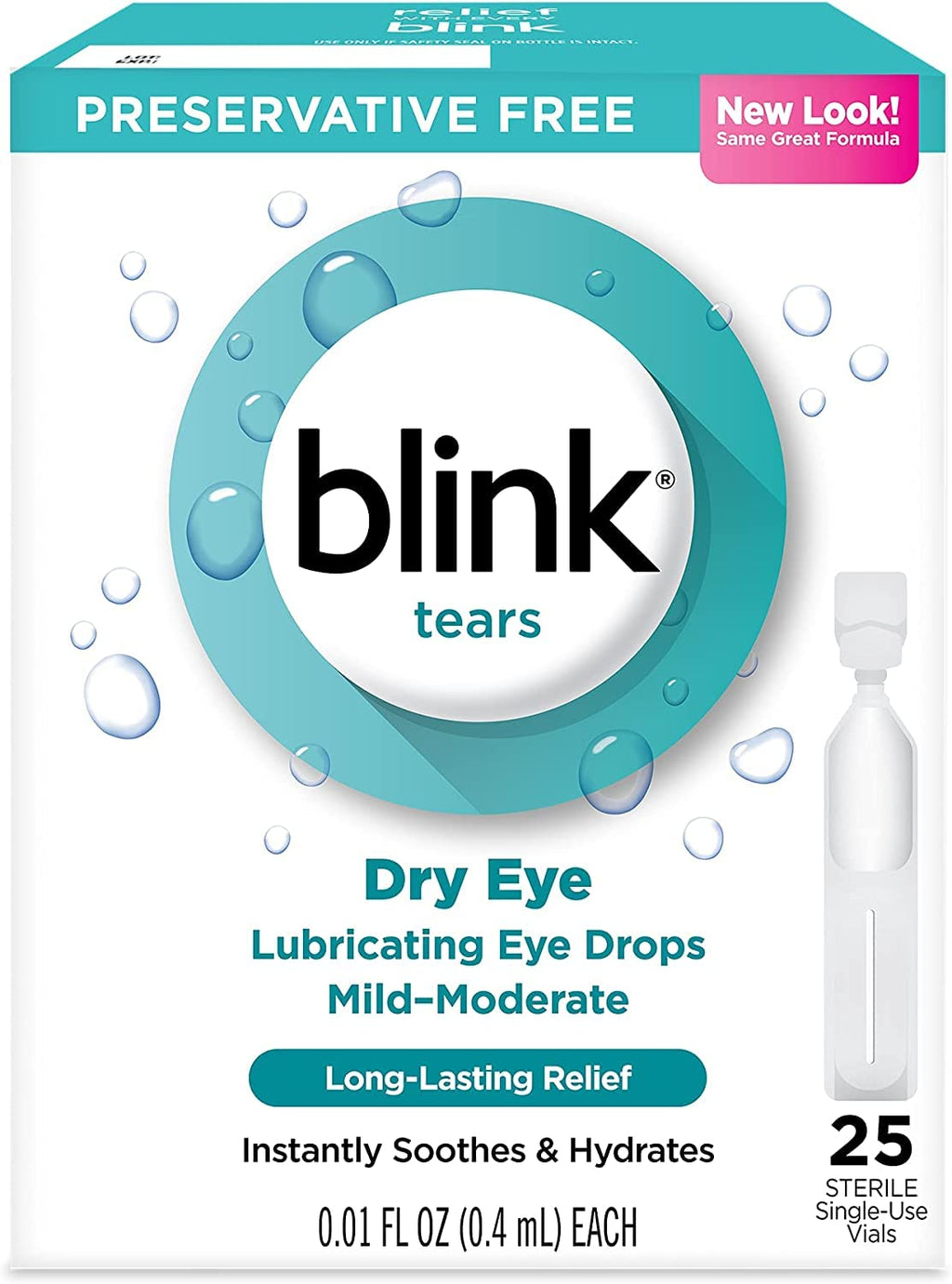 Blink Tears Lubricating Eye Drops Mild-Moderate Dry Eye, 25 Count - 0.01 oz (4 Pack)