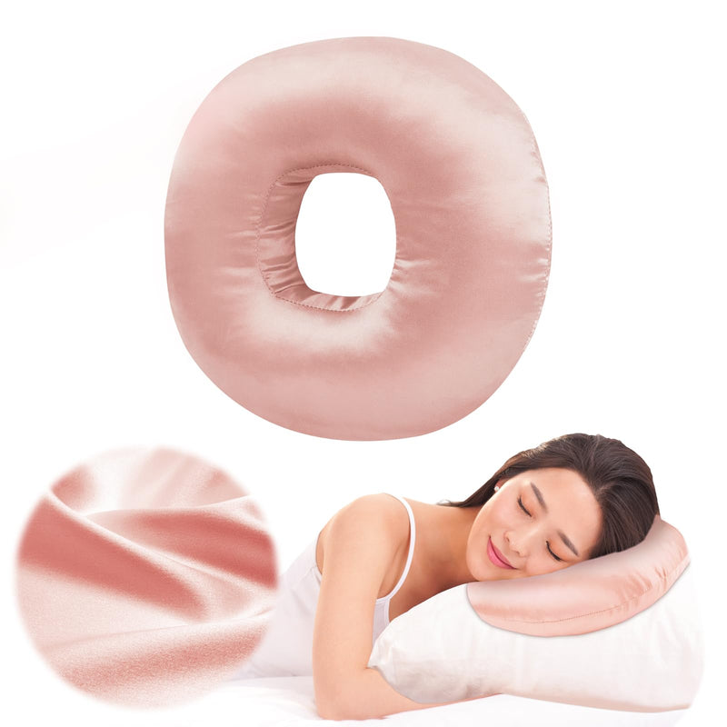 Piercing Pillow for Side Sleepers with an Ear Hole, Donut Pillow for Ear Pain CNH | Pain Relief Sleeping | Pressure Sore | Satin Washable and Adjustable Ear Protector (Coral) Coral