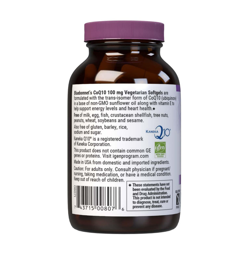 Bluebonnet Nutrition CoQ10 100 mg, Energy Production*, Heart Health*, Non-GMO, Gluten-Free, Soy-Free, Vegetarian Friendly, 30 Vegetarian Softgels, 30 Servings | Energy Production & Heart Health; Non-GMO, Vegetarian, Gluten-Free, Soy-Free Unflavored
