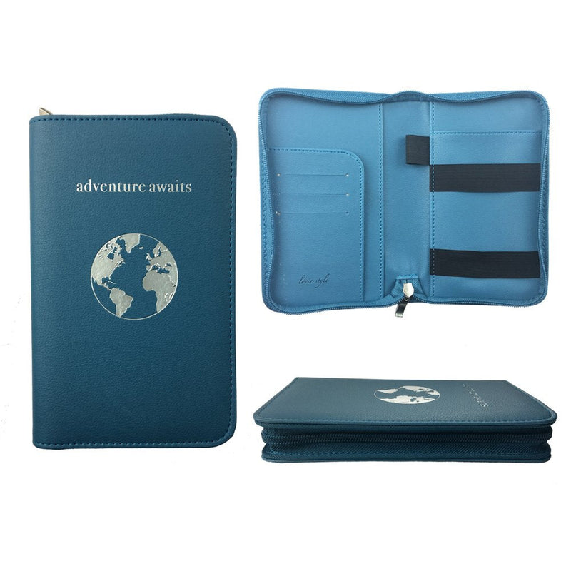 Phone Charging Passport Holder - Travel Wallet with Removable Power Bank holds money, cards, phone, travel docs- RFID Blocking - Compatible with All Phones - Travel Accessories Cerulean