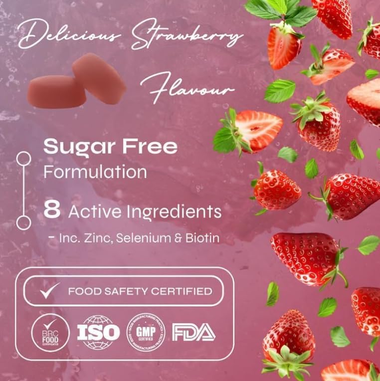 Known Tasty Sugar Free Hair, Skin & Nails Gummies – Multivitamin – Natural Strawberry Flavour – 60 Vegan Gummies, 1 Month Supply