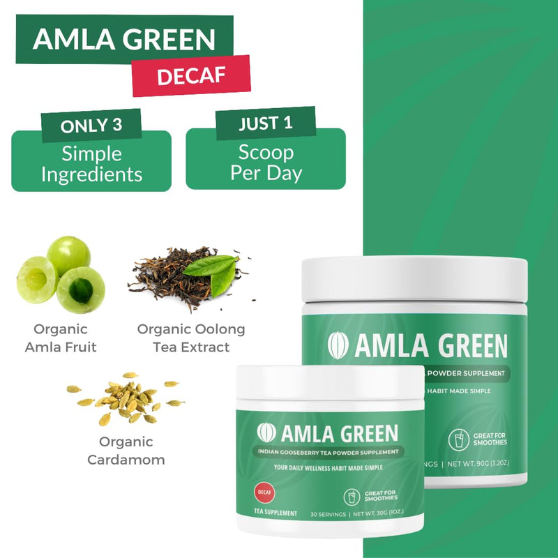 [Australia] - Amla Powder & Decaf Green Tea Superfood Supplement, 20x Ultra Concentrated Amla, Antioxidant Support, Made with Oolong Tea and Indian Gooseberries, Organic, Vegan, Decaf, 30 Servings 30 Servings (Pack of 1) 