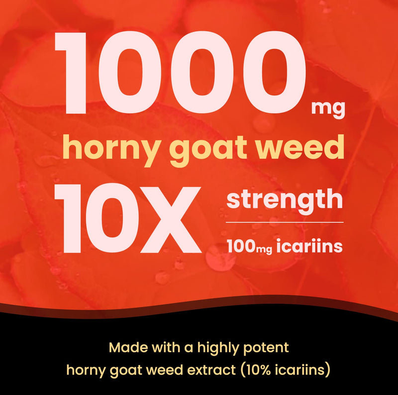 [Australia] - NutraChamps Horny Goat Weed, 1000mg Epimedium Energy Supplement, 10X Strength Icariin, Ginseng, Tribulus & Maca Pills for Women & Men, Enhanced Absorption with Black Pepper, 60 Vegan Capsules 