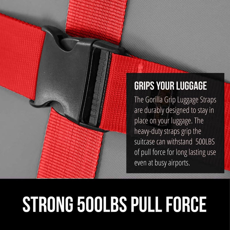 GORILLA GRIP Luggage Straps and Tactical Flashlights, Luggage Straps Tightening Belts 8 Pack, Tactical Flashlight Adjustable Mode 2 Pack, Both in Red, 2 Item Bundle