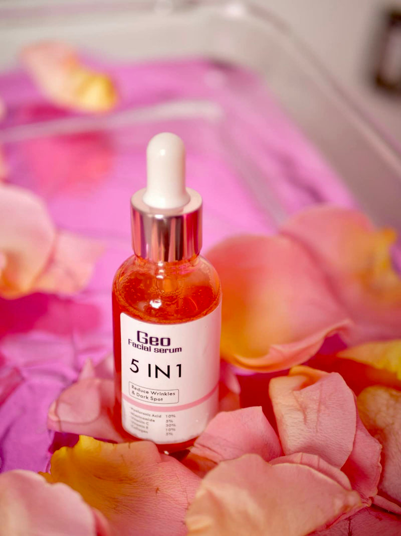 Geo Facial - Serum 5 in 1 - Facial serum with hialuronic acid, vitamin E, Vitamin C, Collagen, Niacinamide avoid acne, dark spots, correct skin tone, maximum hidration