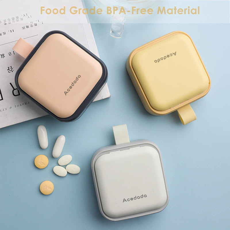 Acedada Small Pill Case, Cute Pill Box, Travel Daily Pill Organizer, Yellow | Portable Daily Pill Vitamin Container for Purse Pocket, Compact Medicine Holder for Medications, Fish Oils, Supplements