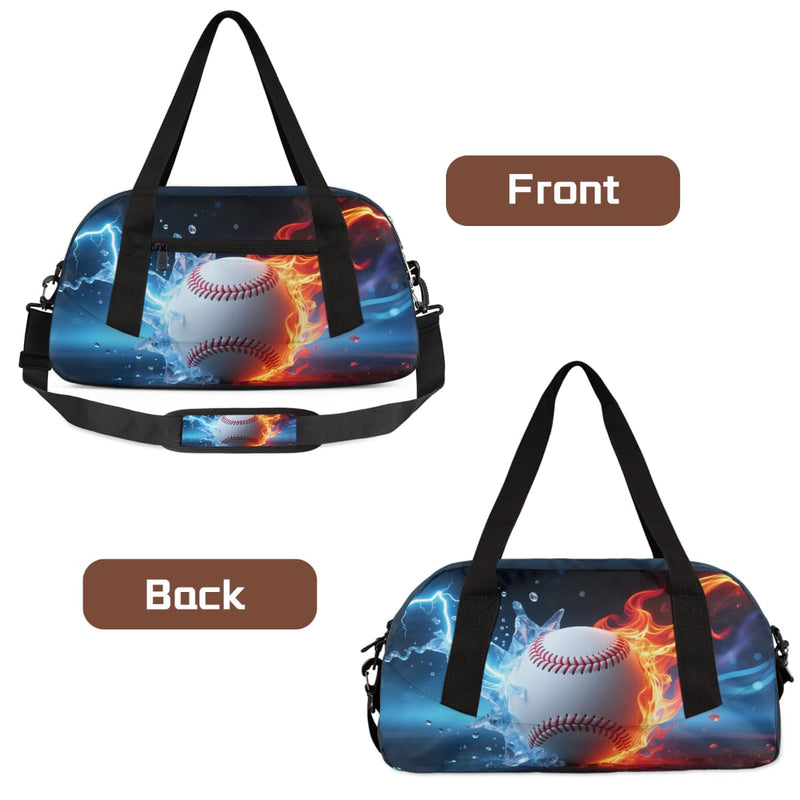 Abstract Fire Water Baseball Kids Duffle Bag for Boys, Small Lightweight Sports Gym Bag, Travel Overnight Weekender Tote, Carry On Duffel for School Sports Camping Sleepovers Abstract Fire Water Baseball