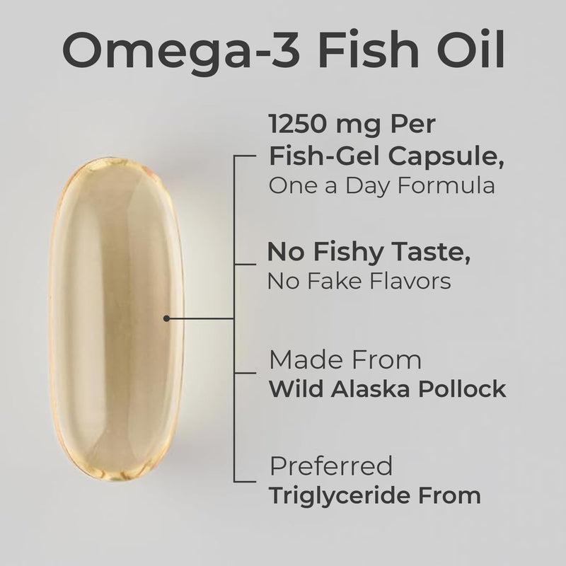 TopBoost Omega-3 Fish Oil 1250 - Triple Strength Fish Oil Supplement from Wild Alaska Pollock - Sustainable · Non-GMO · Soy Free - 90 Softgel Capsules