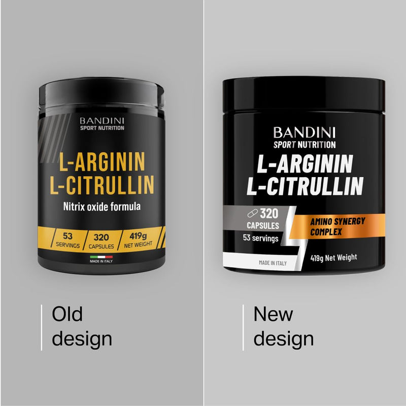 Bandini® L-Arginine + L-Citrulline 320 Capsules (1100 mg per Capsule), Arginine + Citrulline Malate Complex High Strength for Pre-Workout, Gym, Endurance, Muscle Recovery, Semi-Essential Amino Acids