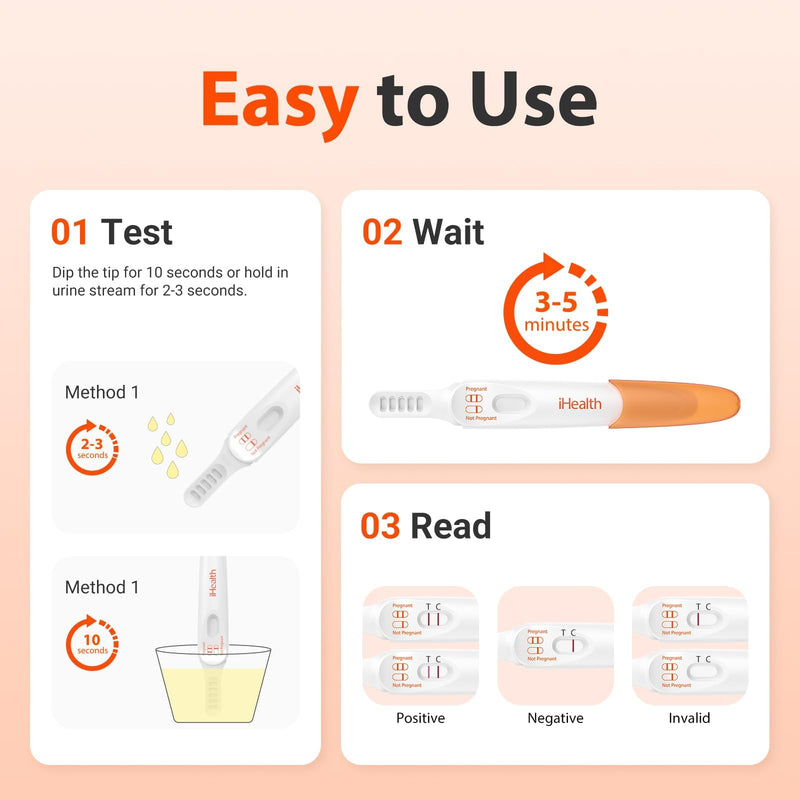 [Australia] - iHealth Pregnancy Test 5-Pack, Detect Early Pregnancy 6 Days Before Missed Period with 99% High Sensitivity. Easy at-Home Fertility HCG Test with Pink Dye, Individually Wrapped, Pruebas de Embarazo 1 Count (Pack of 5) 