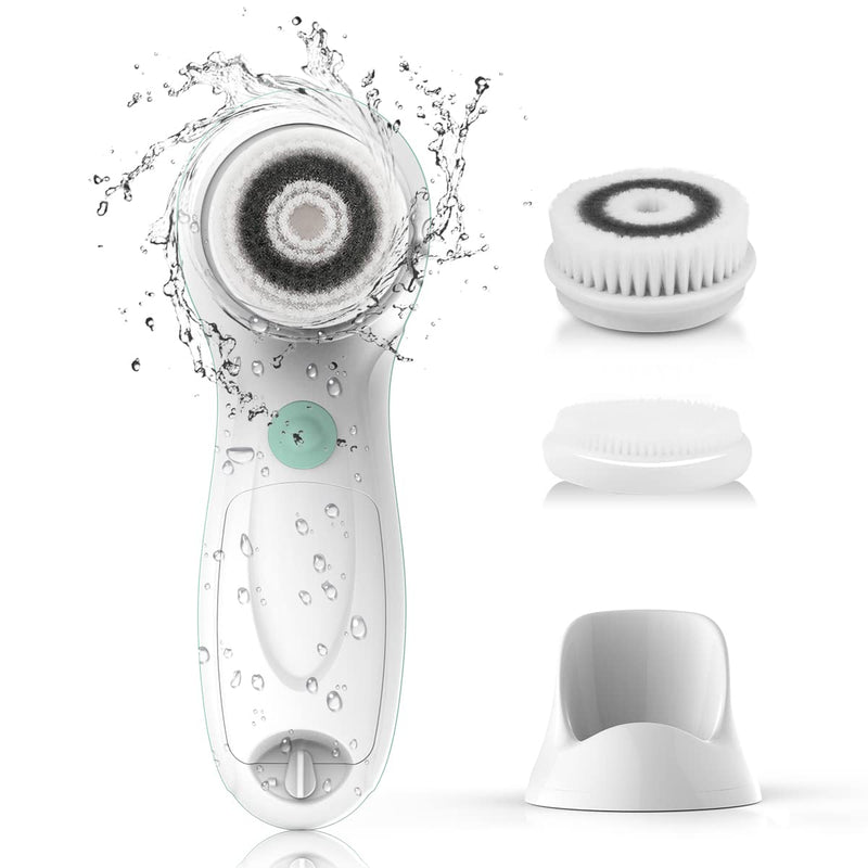 TOUCHBeauty Facial Cleansing Brush Electric, Face Cleansing Brush with Stand, 3 Brush Heads, 2 Speeds, IPX5 Waterproof, Battery-Powered, Suitable for All Skin Types, TB-0759D White