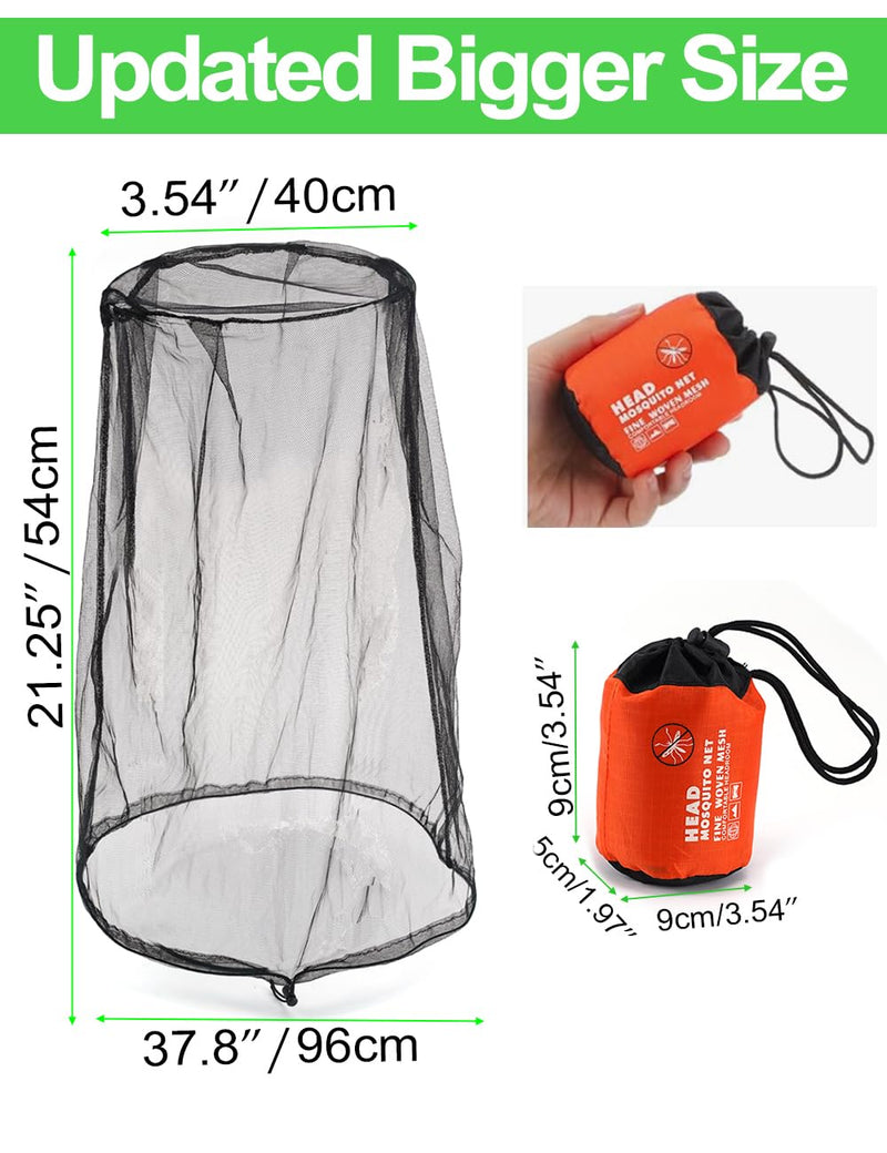 [Australia] - wohohoho Mosquito Head Net Mesh with drawstring, Bug Face Netting for Hats, Mesh Face Shield for Men & Women Beekeeper Net Mask Protection for Midges, Bugs & Gnats (2 Packs, Black, Updated Big Net) 2pcs 