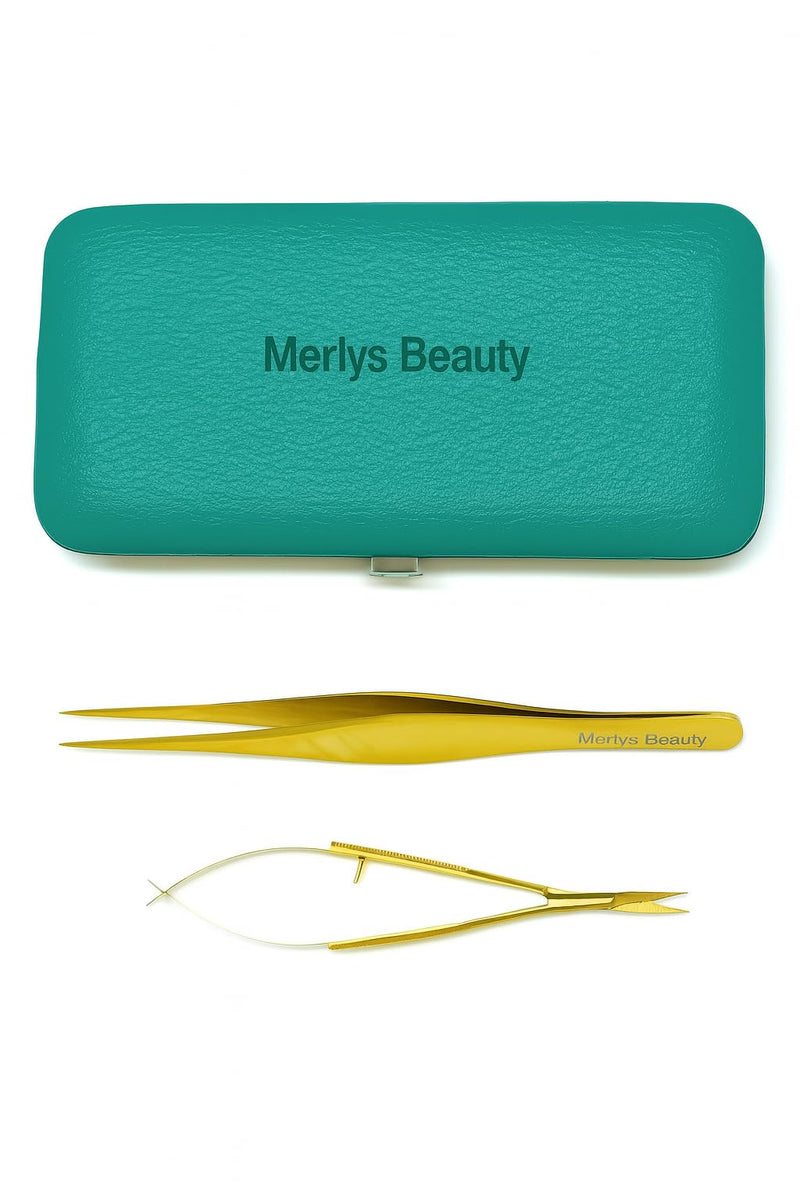 Professional Eyebrow Grooming Kit, 2-Piece Set with Tweezers and Scissors, Gold color