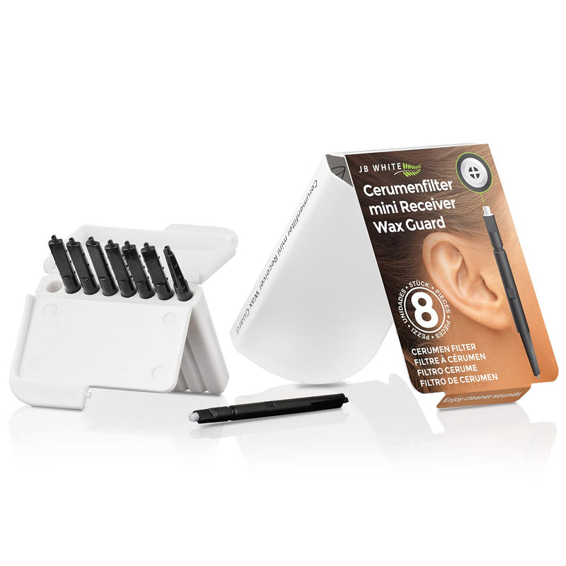 [Australia] - JB White 8 cerumen filter Mini-R WaxGuard compatible with Signia Silk in-ear hearing aids, Signia Ex-Receiver Mini-Receiver and MiniReceiver 2.0 - replacement hearing aid filter miniReceiver WaxGuards, black 