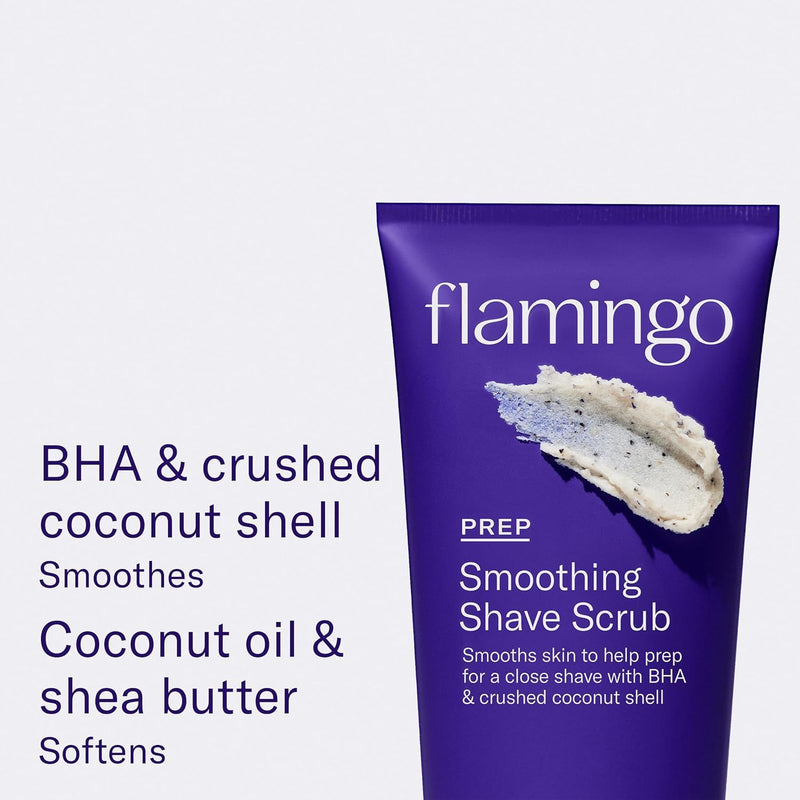 [Australia] - Flamingo 3-Step Shaving Set for Women - Smoothing Prep Scrub, Nourishing Shave Oil, and Soothing Post Shaving Serum - Glow Shave Collection Scrub, Shave Oil and Serum Kit 