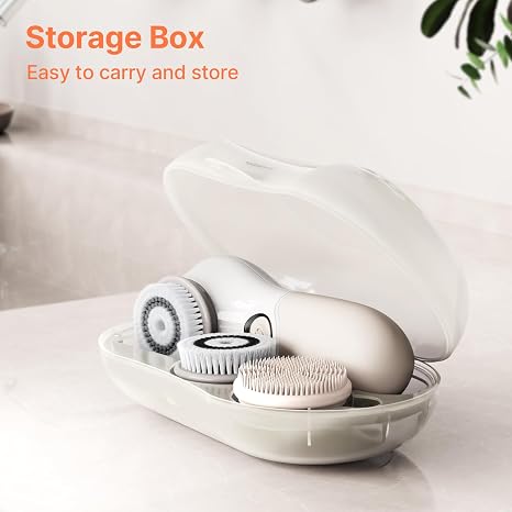 TOUCHBeauty Facial Cleansing Brush Electric, Face Cleansing Brush with Stand, 3 Brush Heads, 2 Speeds, IPX5 Waterproof, Battery-Powered, Suitable for All Skin Types, TB-0759D White
