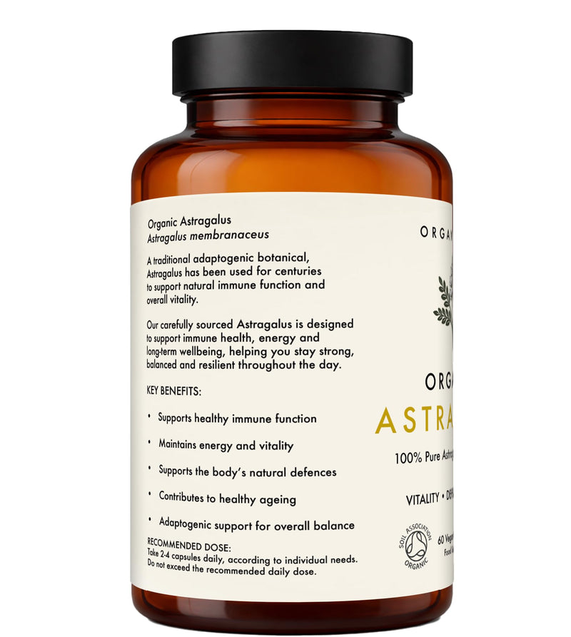 Organic Astragalus Capsules | Premium Astragalus Membranaceus Root | 60 Vegan Capsules | Immunity & Healthy Ageing | No Fillers or Flow Agents | Soil Association Certified