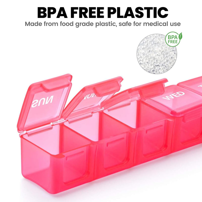 Sukuos Extra Large Weekly Pill Organizer 2 Pcs, Daily Pill Box 7 Day Medicine Cases for Vitamin, Fish Oils or Supplements, Easy to Clean (Black&Pink) Black & Pink