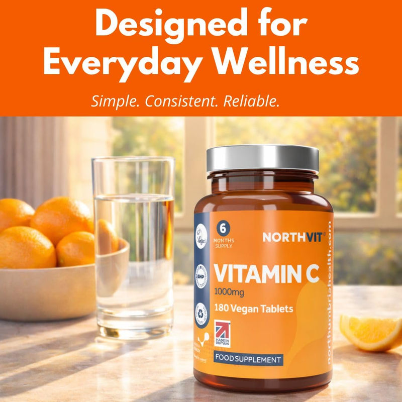 Vitamin C 1000mg – 180 Vegan Tablets (6-Month Supply) – High Strength Immune & Collagen Support – Made in UK – GMO & Gluten Free 180 count (Pack of 1)