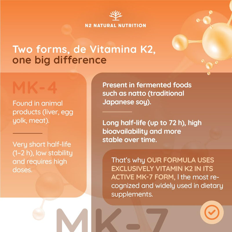 Natural Vitamin K2 Mk7 Capsules, High Concentration 200µg. for Hear, Brain and Bones. 120 Vegetable Capsules. UK Vegan Certified. N2 Natural Nutrition