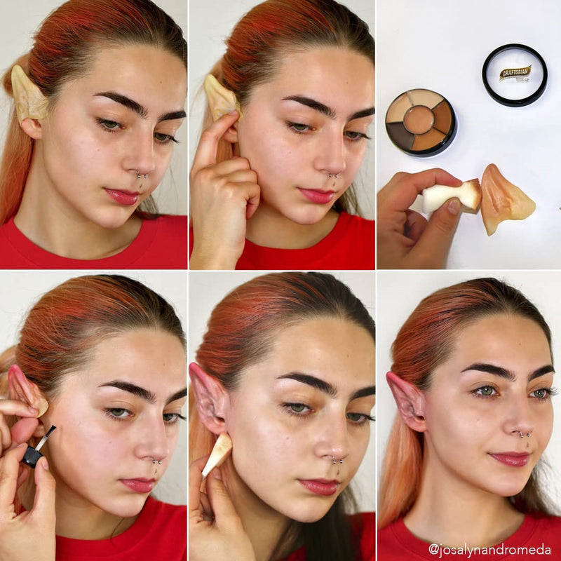 [Australia] - Graftobian Elf Ear Complete Makeup Kit - Elf Ears with Spirit Gum Adhesive and Skin Tone Makeup - for Cosplay, Halloween Costumes, & Theater - Full Color Instructions 