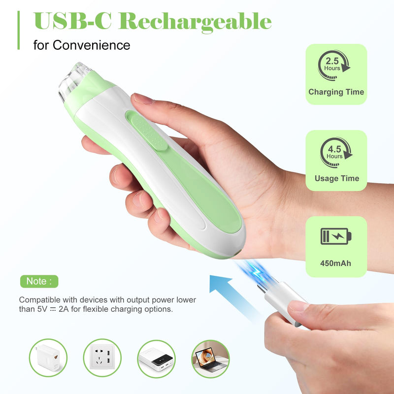 [Australia] - Rechargeable Baby Nail Trimmer Electric Baby Nail File, 15-in-1 Safe & Easy Nail Clippers Filer Buffer Kit with Dust Cover LED Light for Newborn Infant Toddler Adult Toes Fingernails, Green Baby Green 