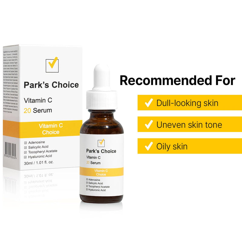 Vitamin C 20% Serum | Brightening Serum for Dark Spots & Uneven Skin Tone | Vitamin E & BHA Facial Serum for Texture Refinement & Glow | Korean Skincare | Park’s Choice