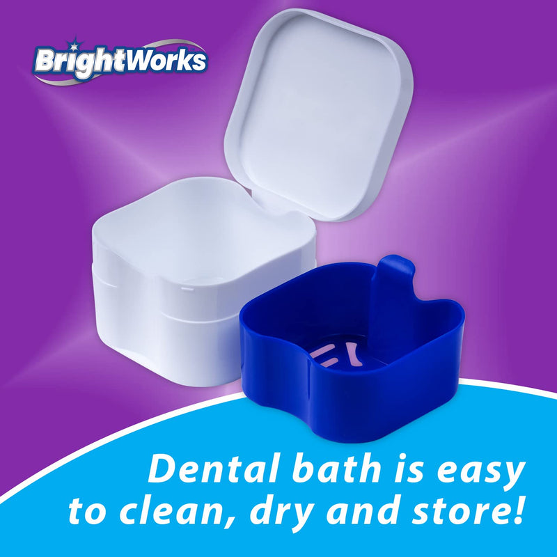 [Australia] - BrightWorks Dental Bath Cleaner Cup Case (3 Pack) for Dentures, Aligners, Retainers, Night Guards, Mouth Guards, Dental Guards, and Dental Appliances. Includes Rinsing Basket, Easy to Use. 