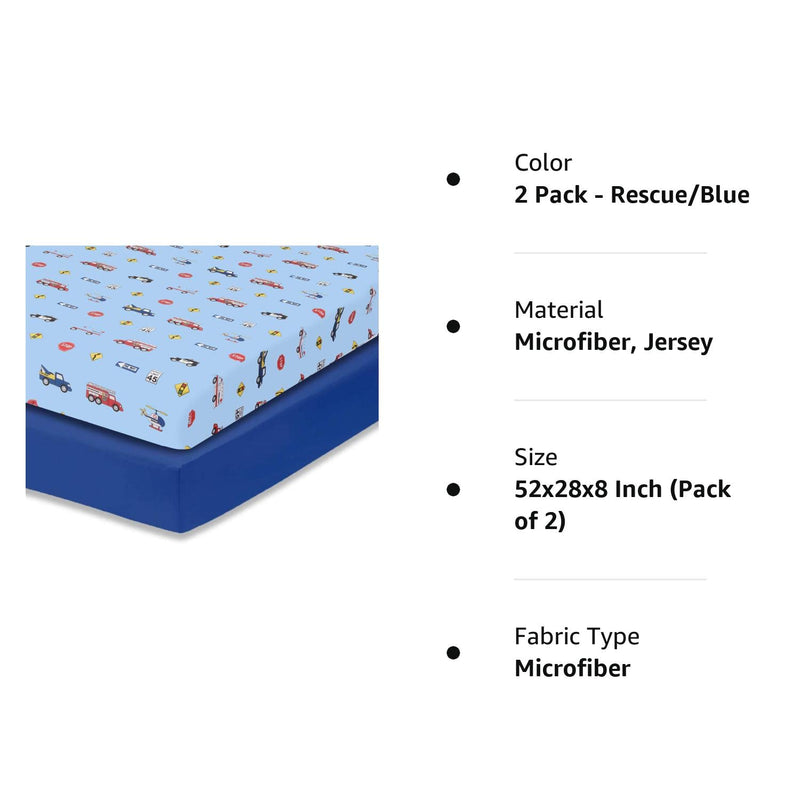 [Australia] - Everyday Kids 2 Pack Fitted Boys Crib Sheet, 100% Soft Breathable Microfiber Baby Sheet, Fits Standard Size Crib Mattress 28in x 52in, Nursery Sheet - Rescue/Blue 2 Pack - Rescue/Blue 