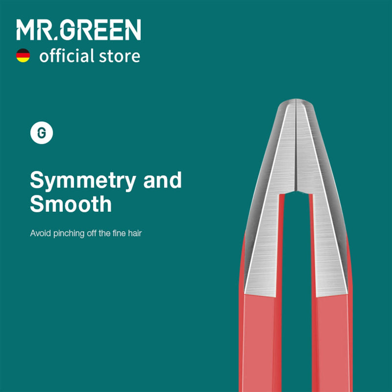 MR.GREEN Curve Handle Eyebrows Tweezers Professional Fine Hairs Removal Puller Makeup Tools Stainless Steel Beauty Clips Removal (Red) Red