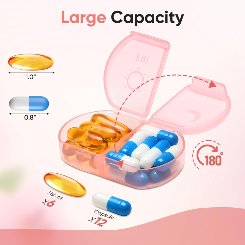 Weekly Pill Organizer 2 Times a Day Portable Medication Reminder | Compact Pill Box 7 Day Pill Case Travel Pill Dispenser for Pills,Vitamin,Fish Oil