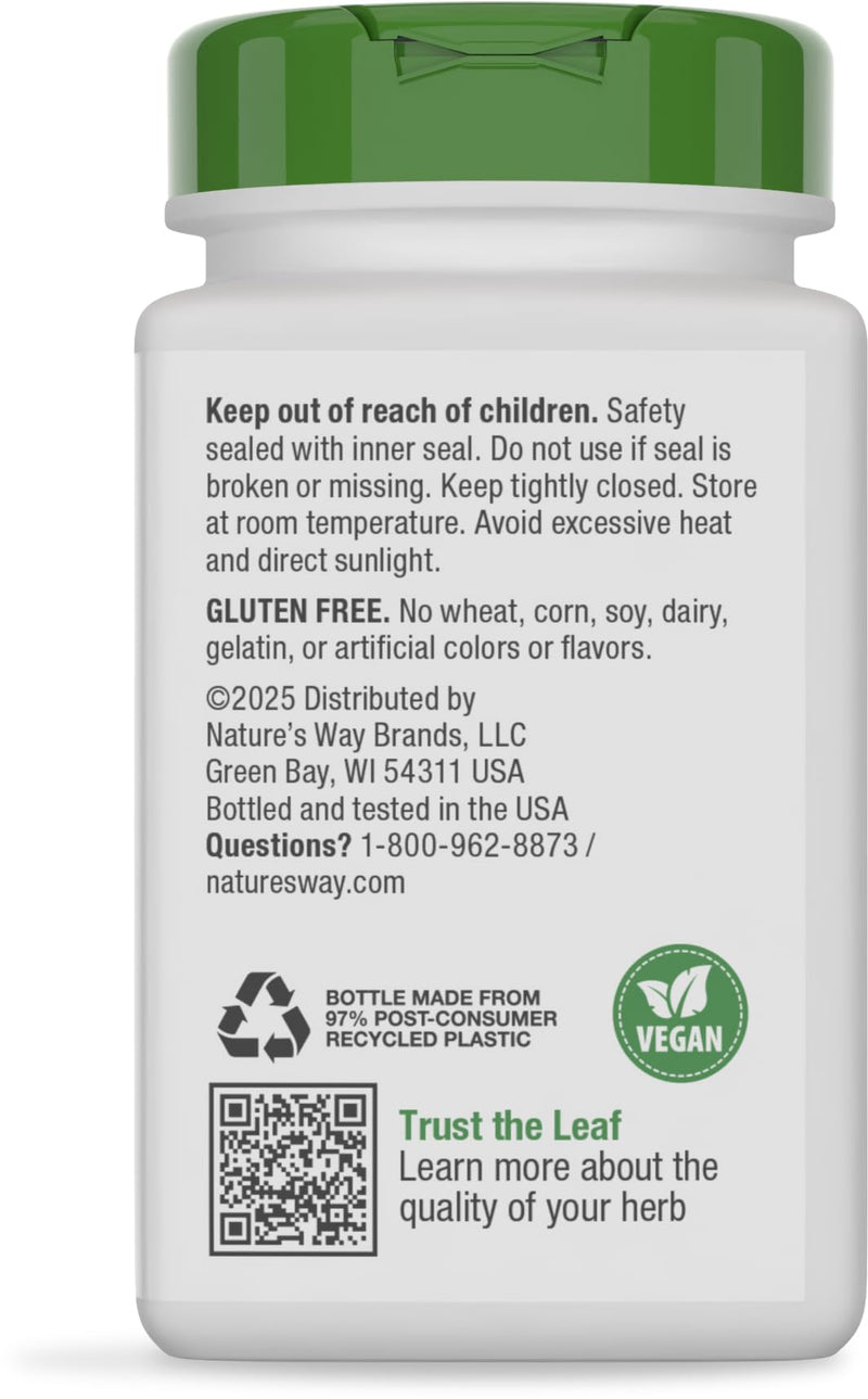 Nature's Way Slippery Elm Bark Capsules, 1,600 mg per Serving, 100 ct | Traditional Digestive Support to Soothe Gastrointestinal Tract*, Traditional GI Support*, Vegan Capsules 100 Count (Pack of 1)