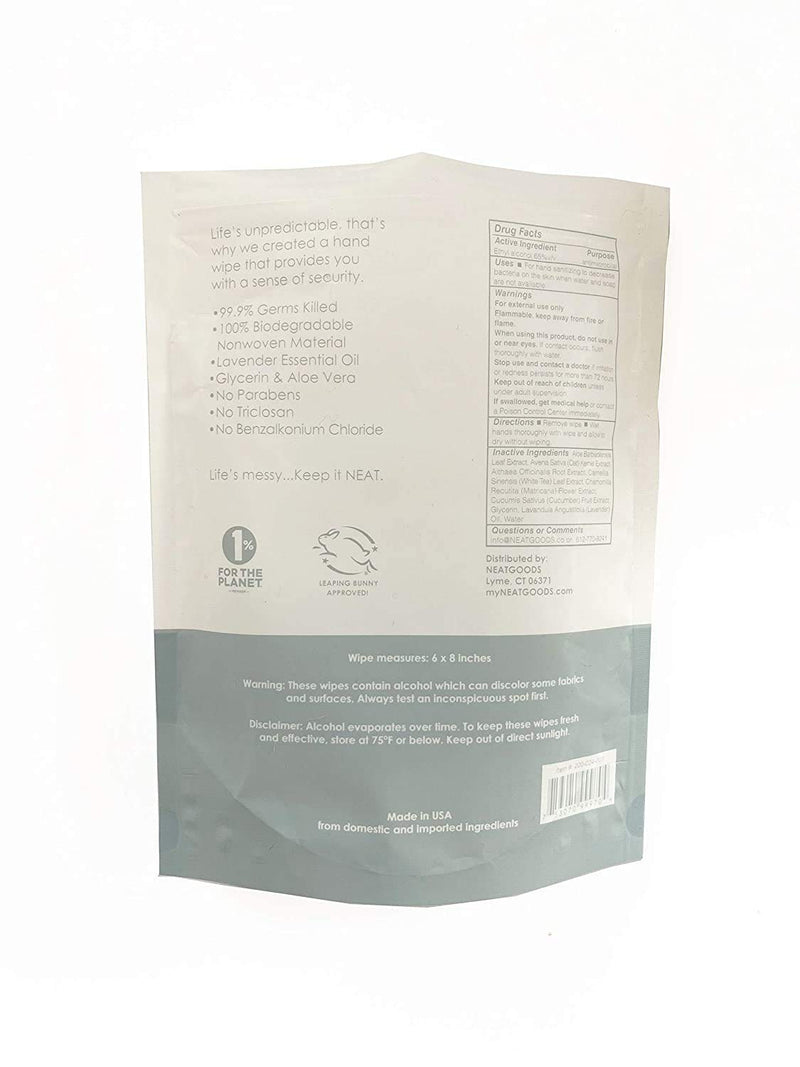 [Australia] - NEATwipes Hand Sanitizing Wipes | Travel Size | Disposable Wet Wipe & Planet Friendly | Lavender Essential Oil & Soothing Aloe | 24 Individually Wrapped Wipes per Package 24 Count (Pack of 1) 