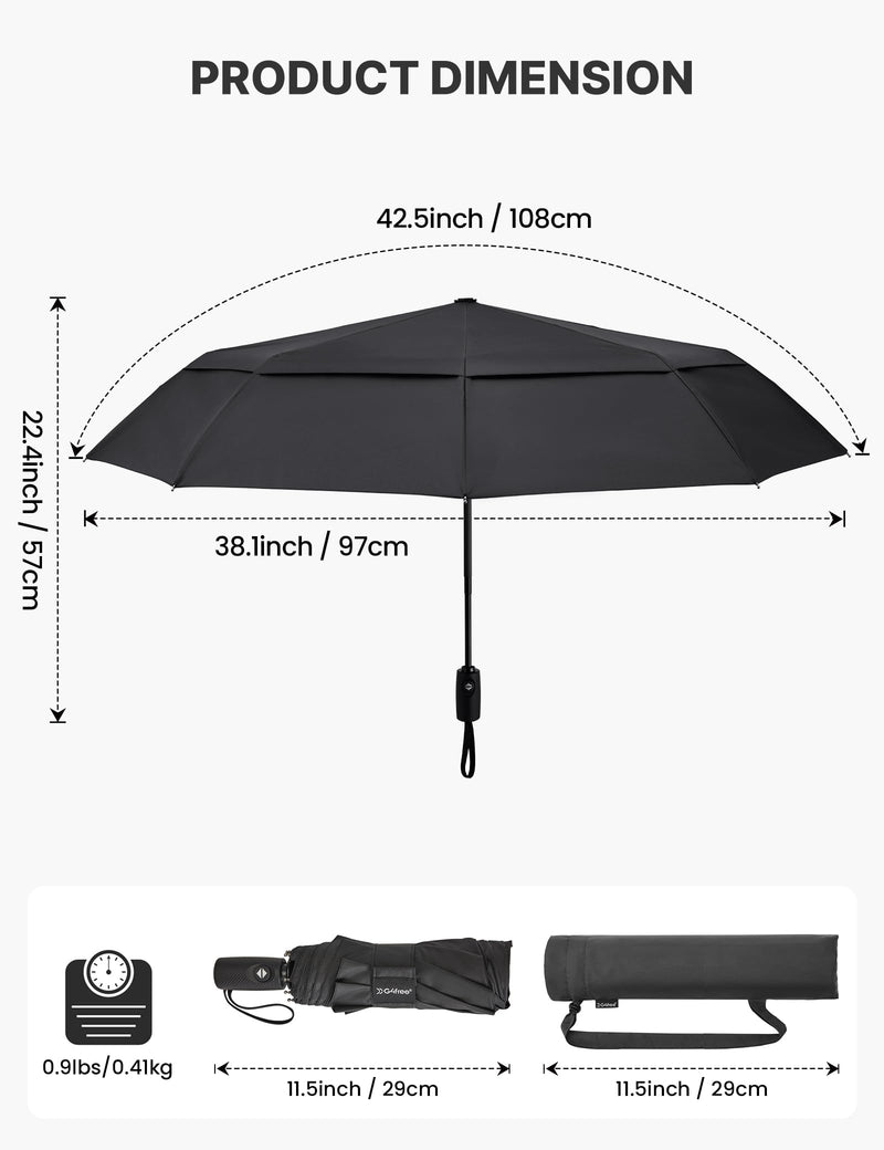 G4Free 42 Inch Eco Windproof Folding Umbrella with Reflective Strip + 42 Inch Compact Strong Windproof Travel Umbrellas for Rain & Sun