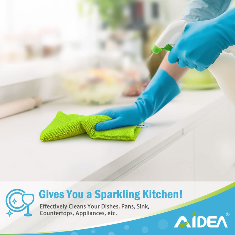 [Australia] - AIDEA Microfiber Cleaning Cloths-8PK, Soft Absorbent Microfiber Cloth, Lint-Free Streak-Free Cleaning Towels for Cars, House, Kitchen, Window(12in.x16in.)—8PK Blue/Green/Grey 8PK 