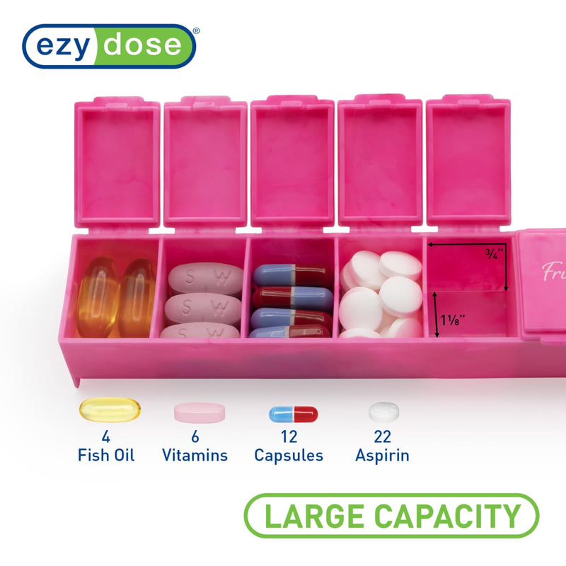 Ezy Dose Weekly (7-Day) Pill Organizer, Large Medicine Planner, Pink | Compact Daily Vitamin & Supplement Medicine Case, Pop Up Compartments, Convenient and Easy to Use, Travel-Friendly, BPA-Free Large 6"x1.3"x0.9"