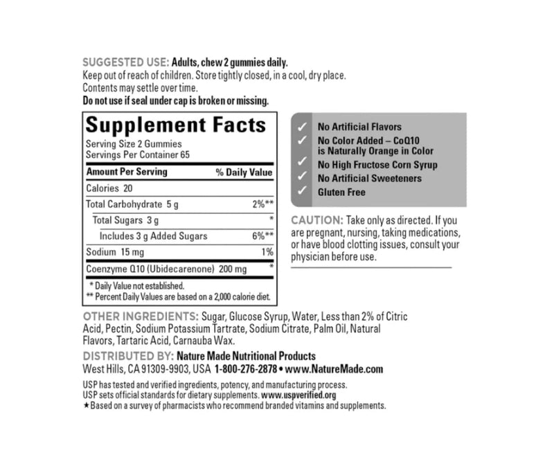 Nature Made CoQ10 100 mg Gummies, 60 Count for Heart Health and Cellular Energy Production
