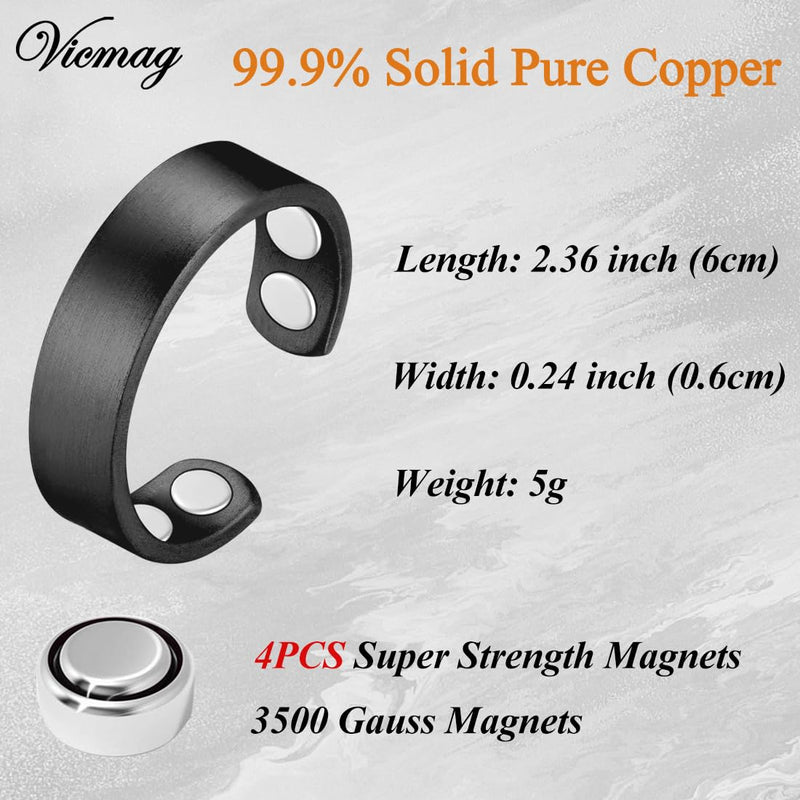 [Australia] - Vicmag Copper Magnetic Rings for Women 99.9% Copper Finger Ring Ultra Strength Magnet Gift Adjustable(4X Black) 4X Black 