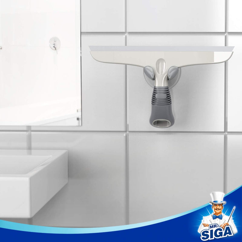 [Australia] - MR.SIGA Multi-Purpose Silicon Squeegee for Window, Glass, Shower Door, Car Windshield, Heavy Duty Window Scrubber, includes Suction Hook, 10 inch, White & Grey, 1 Pack White & Gray 10 inch (Pack of 1) 