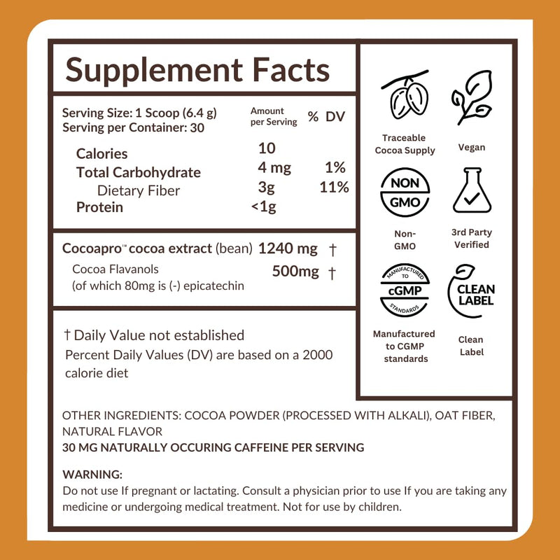 [Australia] - CocoaVia Cardio Health Cocoa Powder, 30 Servings, 500mg Cocoa Flavanols, Support Heart Health, Boost Nitric Oxide, Improve Circulation, Energy, Preworkout, Vegan, Dark Chocolate Cacao 6.8 Ounce (Pack of 1) 