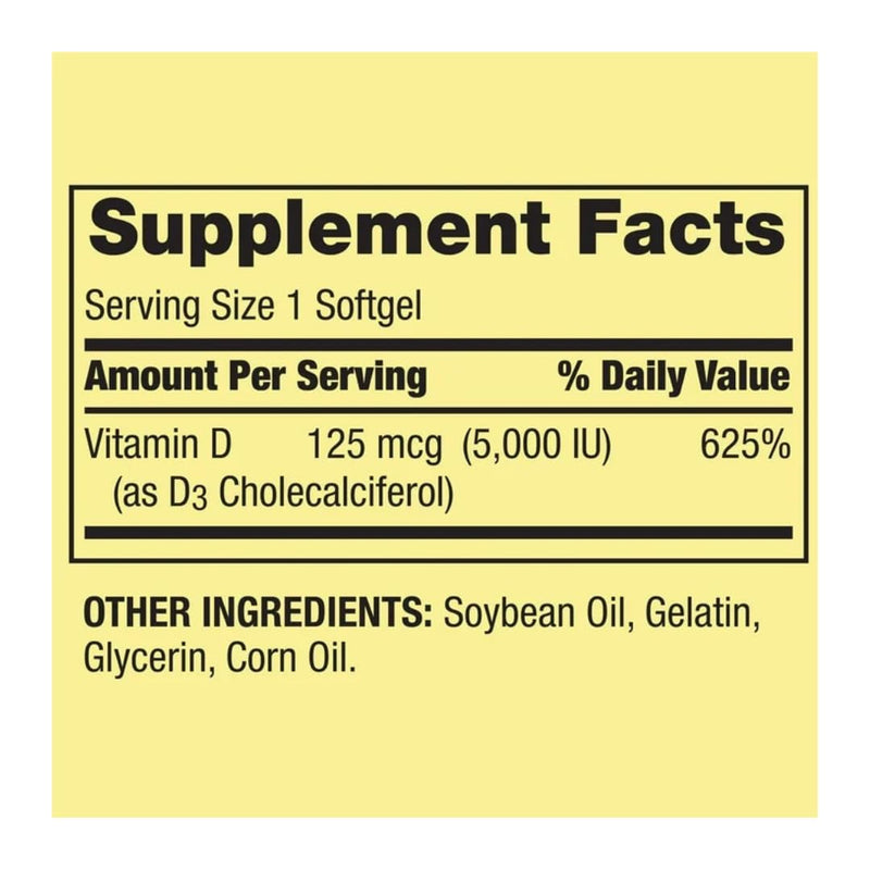 Vitamin D3 Spring Valley Softgels, 125 mcg per Softgel, 5,000 IU, 400 Count, and Gift Ice Roller for Face