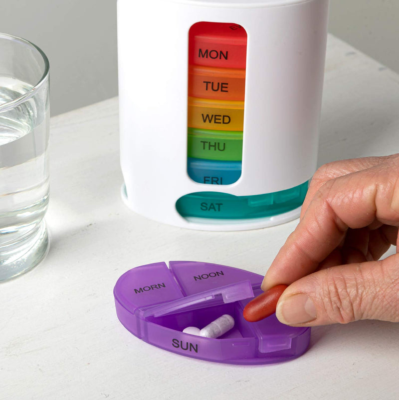 Deke Home - Stackable Pill Organizer, 4 Times a Day Weekly Pill Box, 7 Day Medicine Dispenser, Pill Container for Vitamin, Supplement, Durable Hard Case, Secure Closure, BPA Free, Easy to Clean.